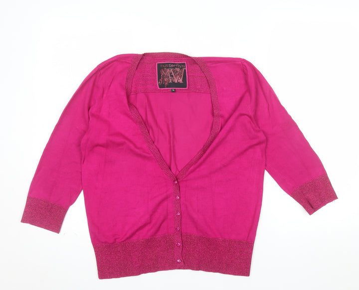 Butterfly by Matthew Williamson Women's Pink Size 14 V-Neck Cardigan