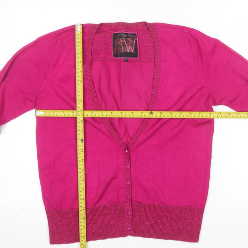 Butterfly by Matthew Williamson Women's Pink Size 14 V-Neck Cardigan