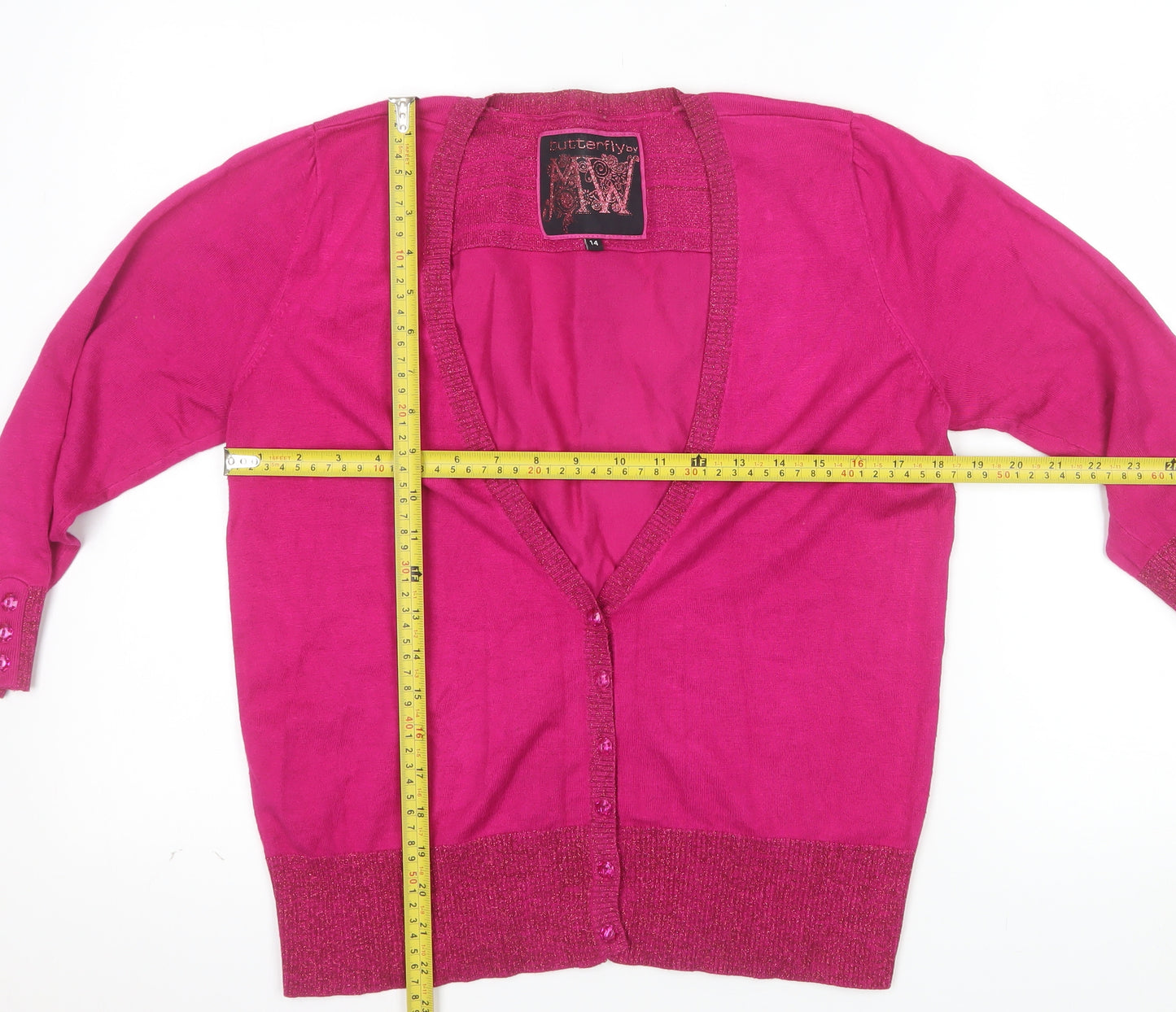 Butterfly by Matthew Williamson Women's Pink Size 14 V-Neck Cardigan