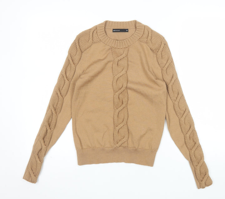 Karen Millen Women's Beige Cable-Knit Crew Neck Jumper XS
