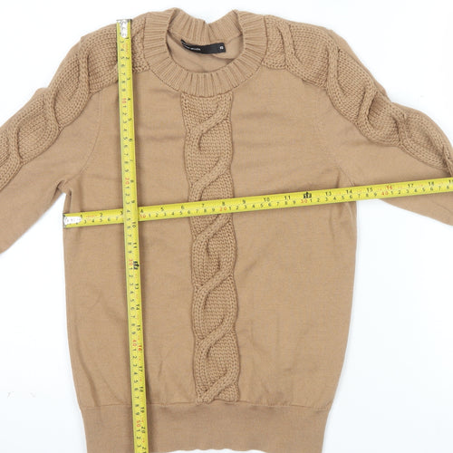 Karen Millen Women's Beige Cable-Knit Crew Neck Jumper XS