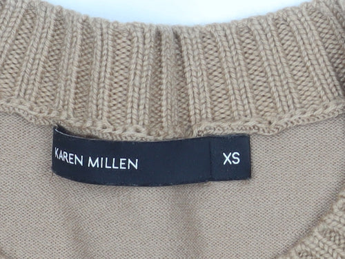 Karen Millen Women's Beige Cable-Knit Crew Neck Jumper XS
