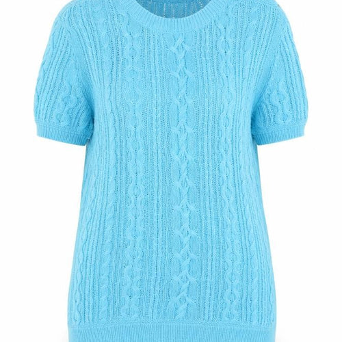 Ralph Lauren Women's Blue Cable-Knit Short Sleeve Cotton Linen Jumper Size M