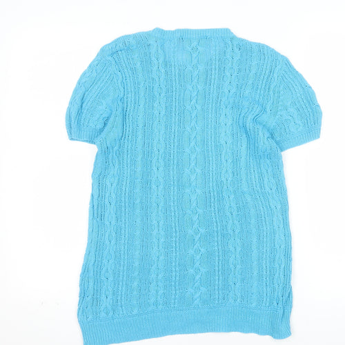 Ralph Lauren Women's Blue Cable-Knit Short Sleeve Cotton Linen Jumper Size M