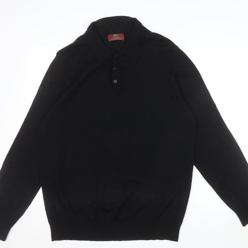 Marks and Spencer Men's Black Merino Wool Henley Jumper L