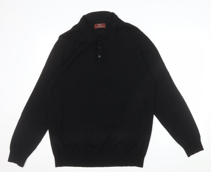 Marks and Spencer Men's Black Merino Wool Henley Jumper L