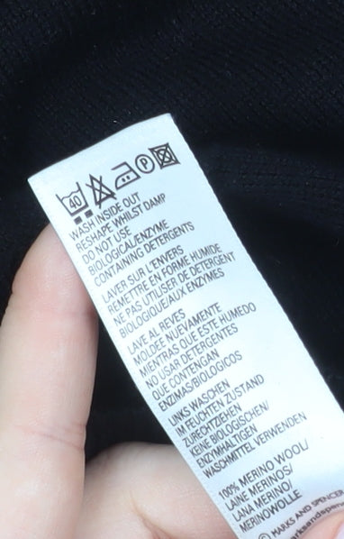 Marks and Spencer Men's Black Merino Wool Henley Jumper L