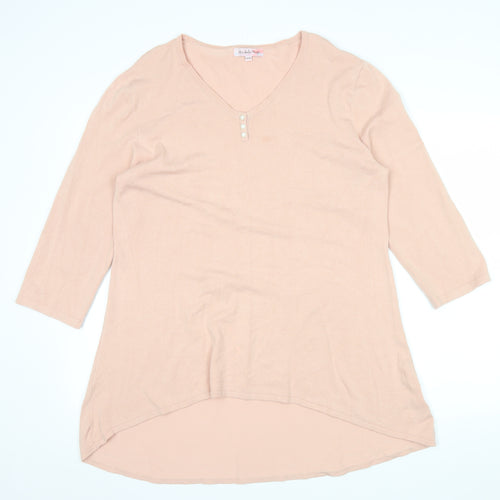 Michele Hope Womens Beige Knit 3/4 Sleeve V-Neck Blouse Size 14