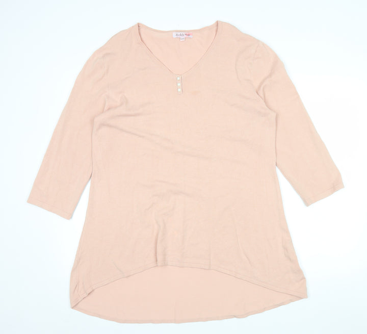 Michele Hope Womens Beige Knit 3/4 Sleeve V-Neck Blouse Size 14