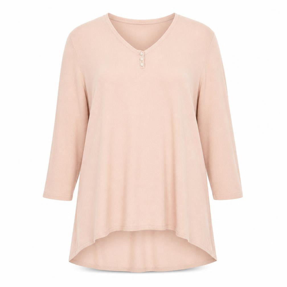 Michele Hope Womens Beige Knit 3/4 Sleeve V-Neck Blouse Size 14