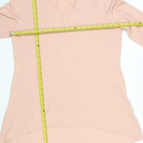 Michele Hope Womens Beige Knit 3/4 Sleeve V-Neck Blouse Size 14