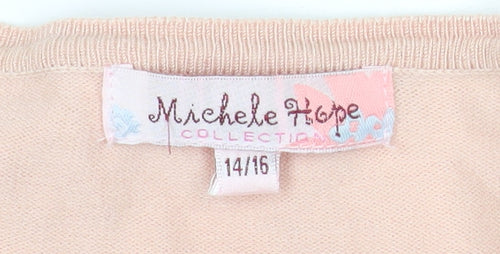Michele Hope Womens Beige Knit 3/4 Sleeve V-Neck Blouse Size 14