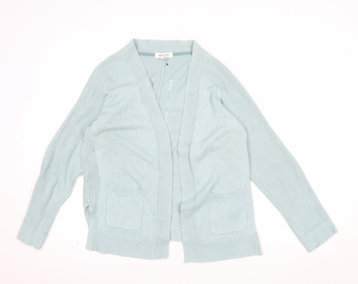 White Stuff Women's Blue Cotton Linen Open Knit Cardigan UK 8