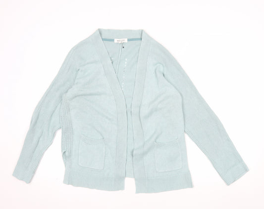 White Stuff Women's Blue Cotton Linen Open Knit Cardigan UK 8