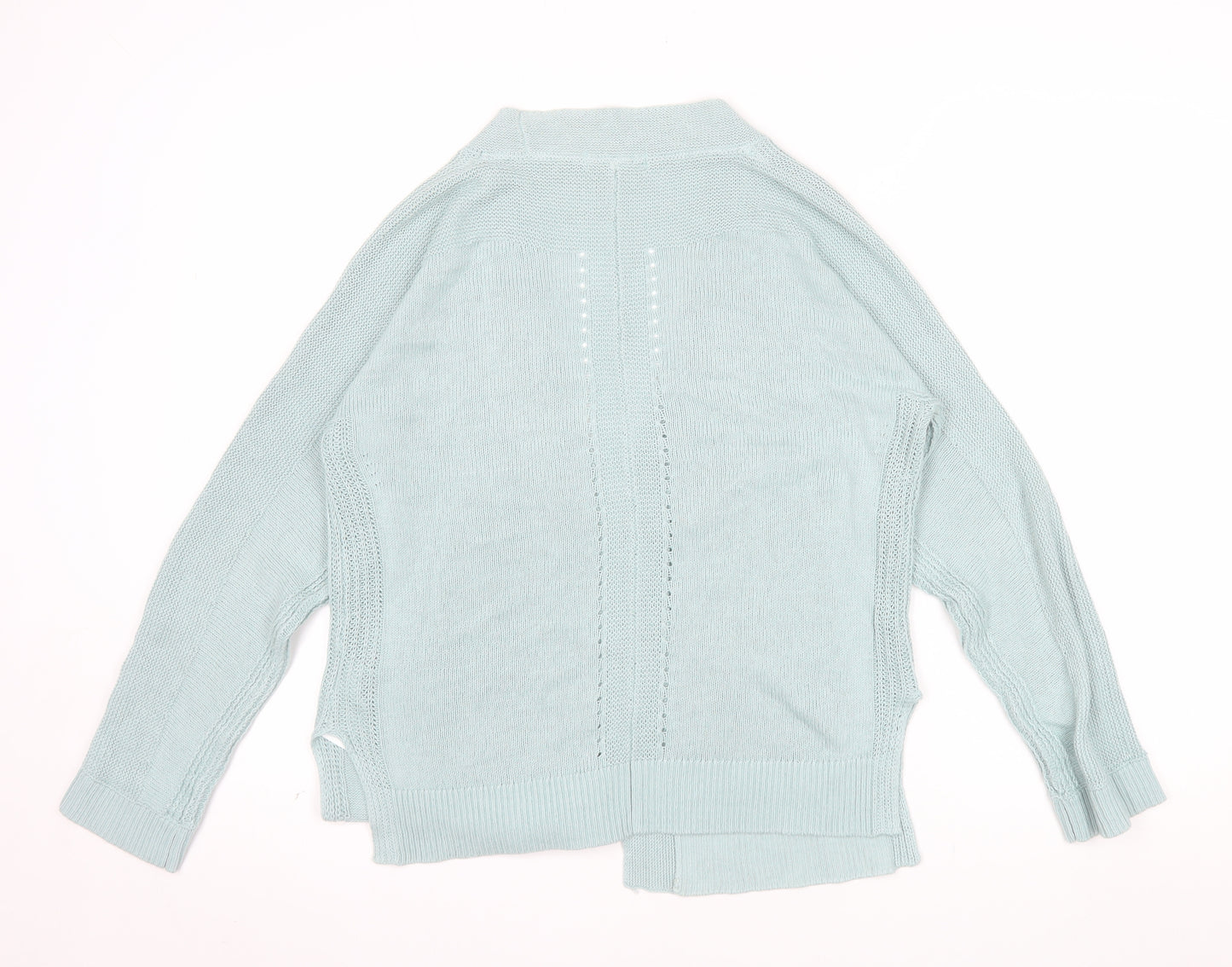 White Stuff Women's Blue Cotton Linen Open Knit Cardigan UK 8