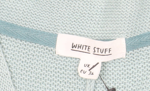White Stuff Women's Blue Cotton Linen Open Knit Cardigan UK 8