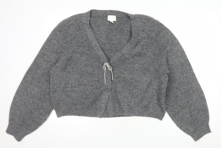 H&M Women’s Grey V-Neck Chunky Knit Cardigan Size 16 Relaxed Fit