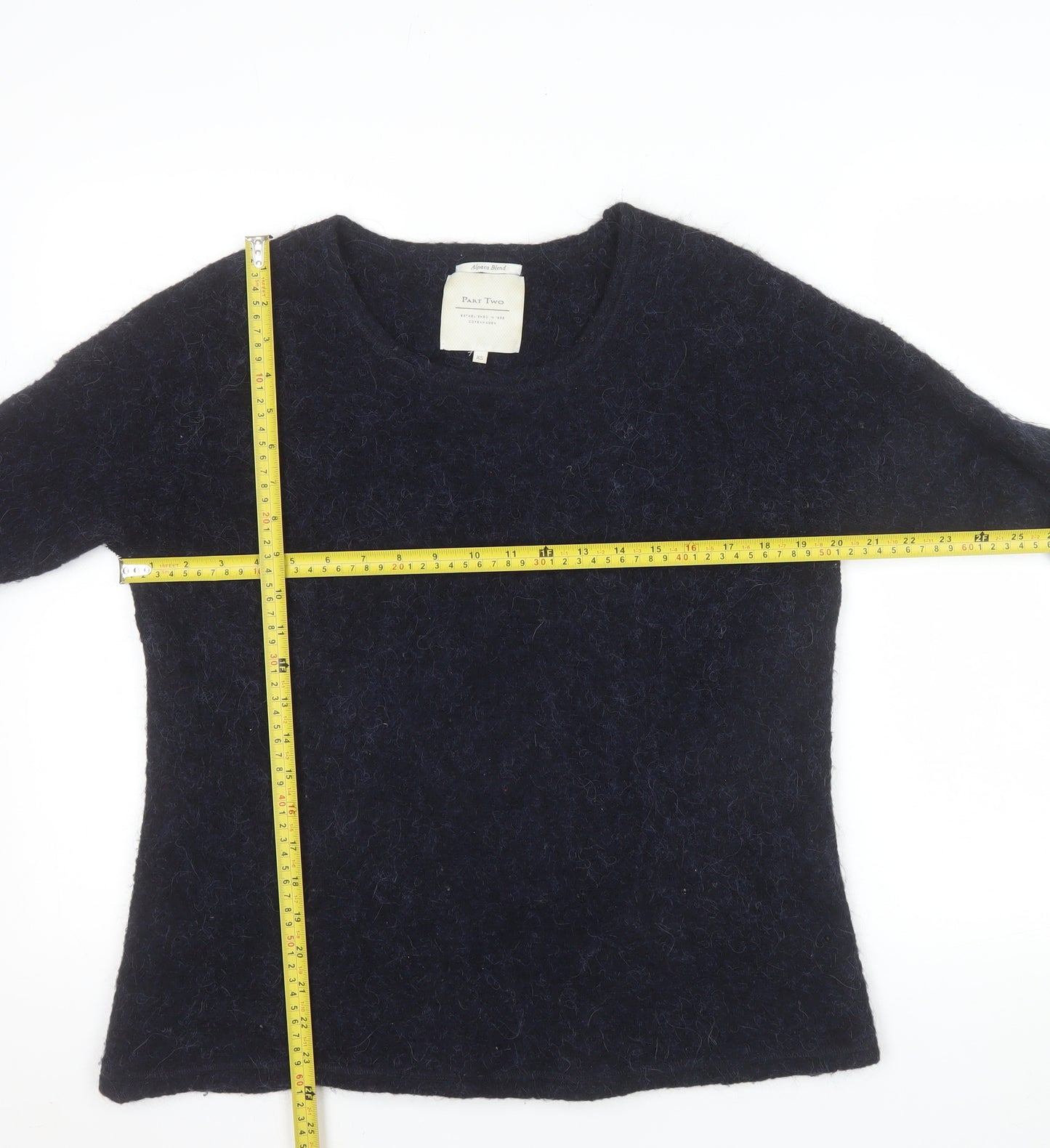 Part Two Women Navy Blue Alpaca Blend Wool Jumper XS Round Neck Long Sleeve