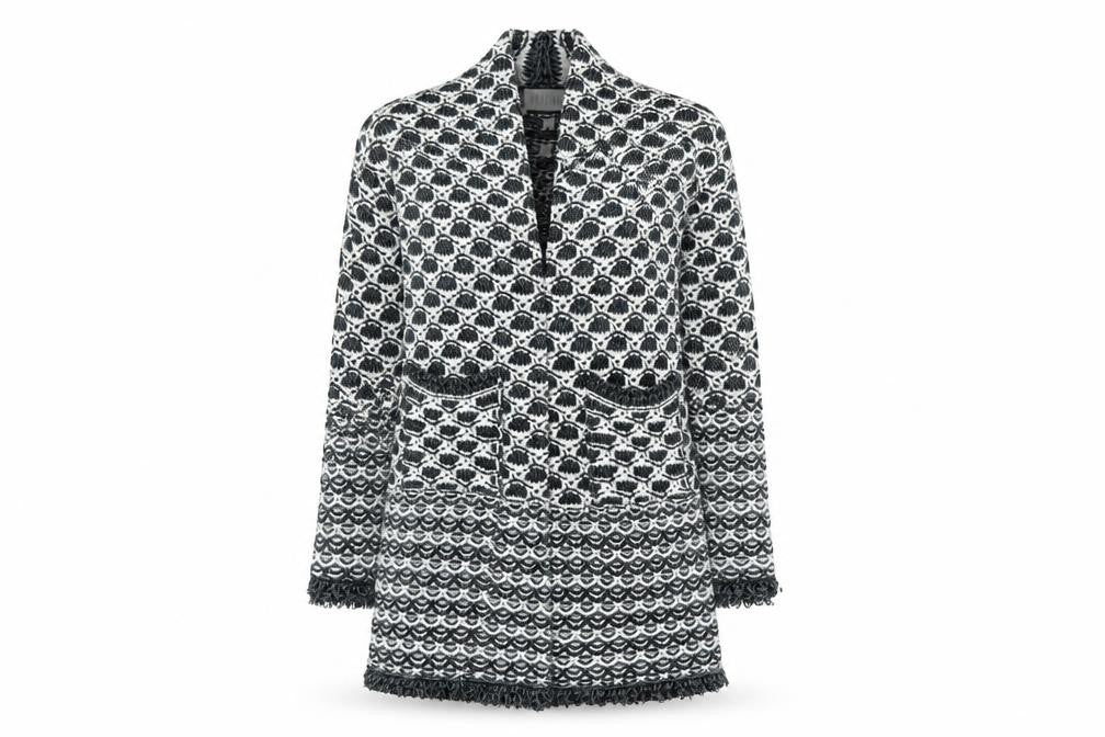 Front view of Savida Women Grey Chunky-Knit Long Cardigan, size S