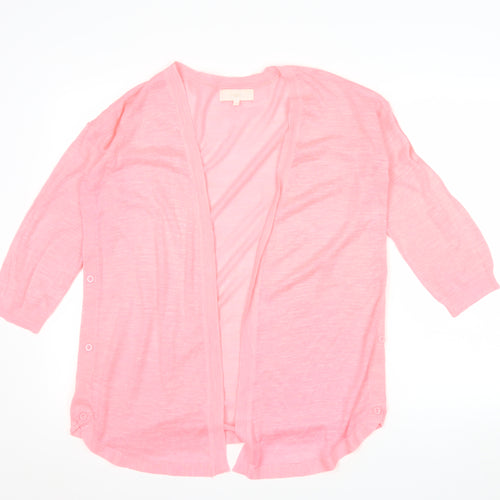 Next Women Pink Linen Blend 3/4 Sleeve Open Cardigan Size 10