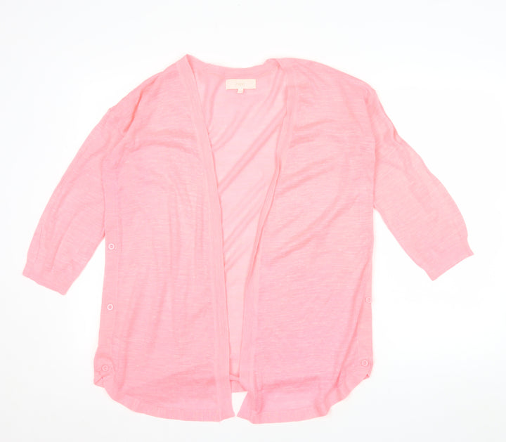 Next Women Pink Linen Blend 3/4 Sleeve Open Cardigan Size 10