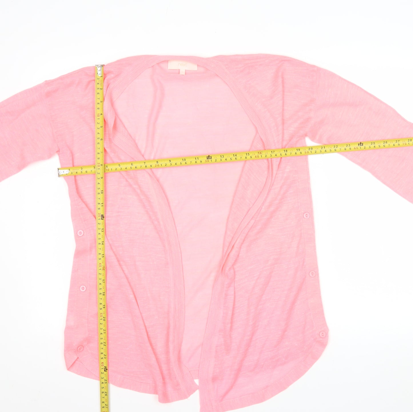Next Women Pink Linen Blend 3/4 Sleeve Open Cardigan Size 10