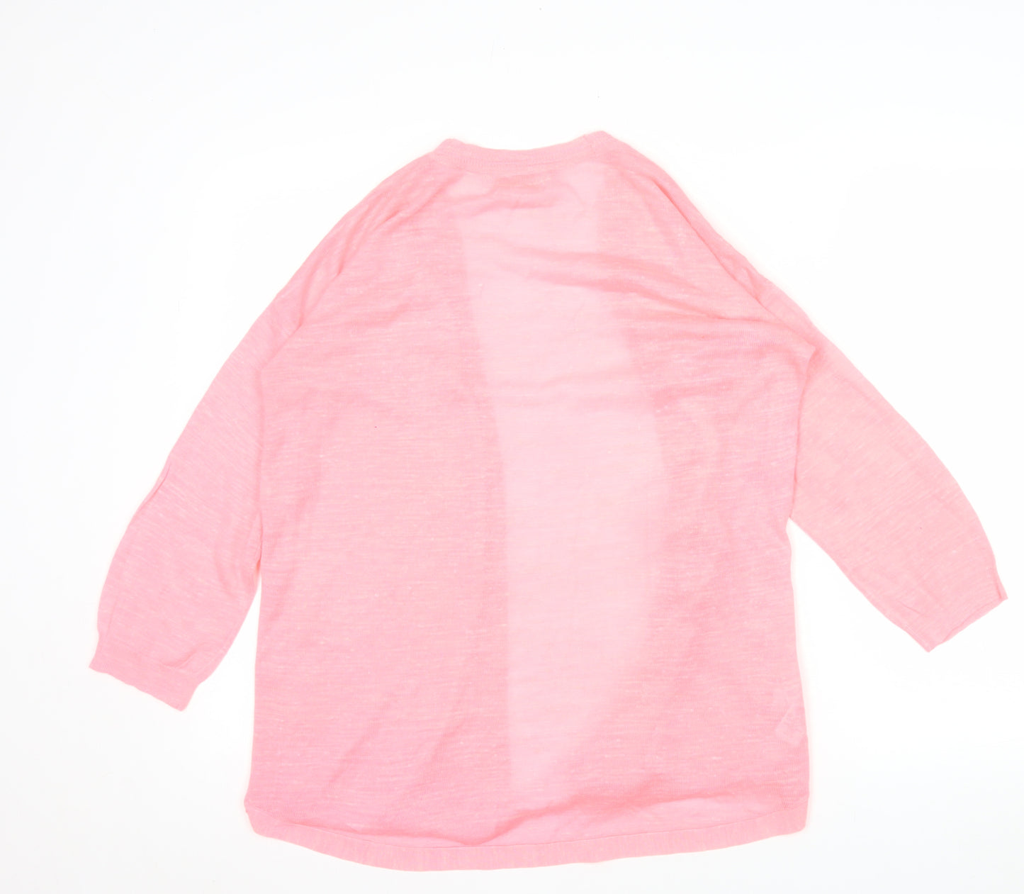 Next Women Pink Linen Blend 3/4 Sleeve Open Cardigan Size 10