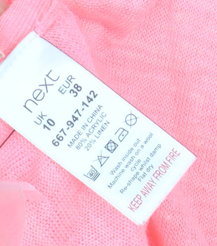 Next Women Pink Linen Blend 3/4 Sleeve Open Cardigan Size 10