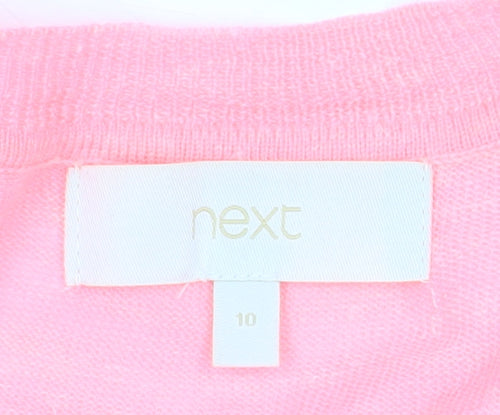 Next Women Pink Linen Blend 3/4 Sleeve Open Cardigan Size 10