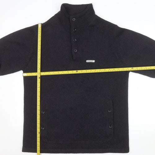 Boxfresh Mens Black Wool Blend Henley Jumper XL High Neck Casual
