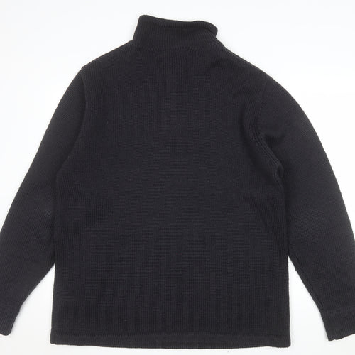 Boxfresh Mens Black Wool Blend Henley Jumper XL High Neck Casual