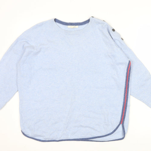 White Stuff Women's Blue Button Detail Crew Neck Jumper Size 14