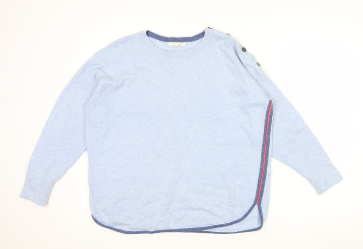 White Stuff Women's Blue Button Detail Crew Neck Jumper Size 14