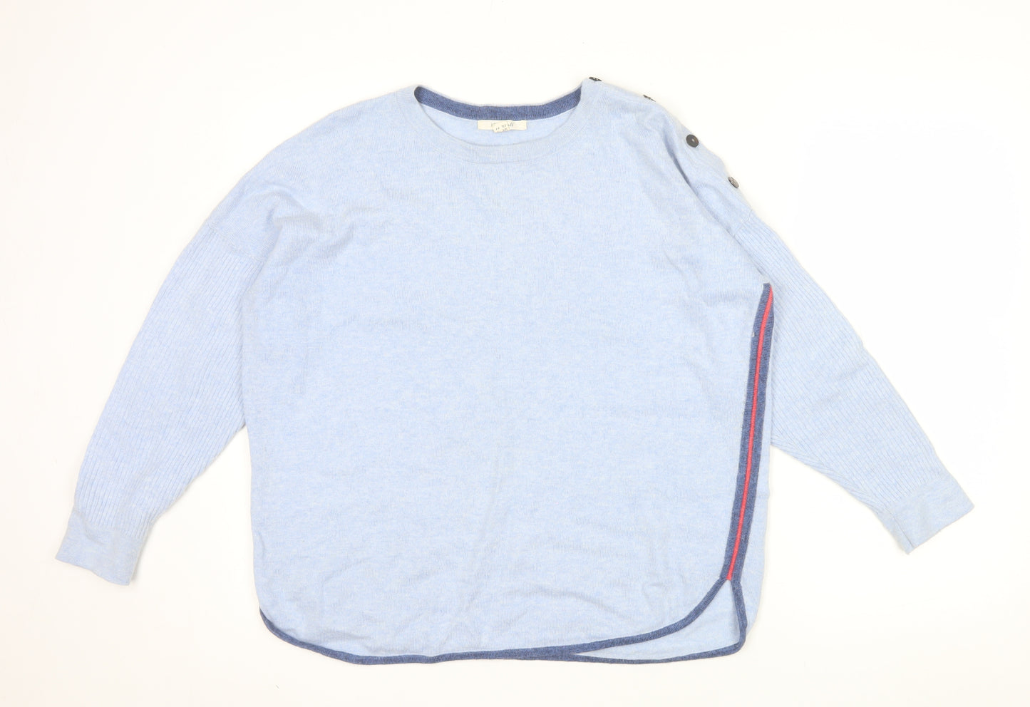 White Stuff Women's Blue Button Detail Crew Neck Jumper Size 14