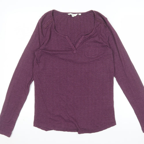 FatFace Womens Purple Long Sleeve Jersey V-Neck Top Size 12