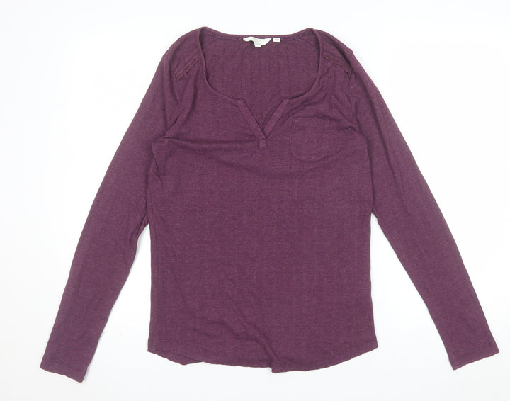 FatFace Womens Purple Long Sleeve Jersey V-Neck Top Size 12