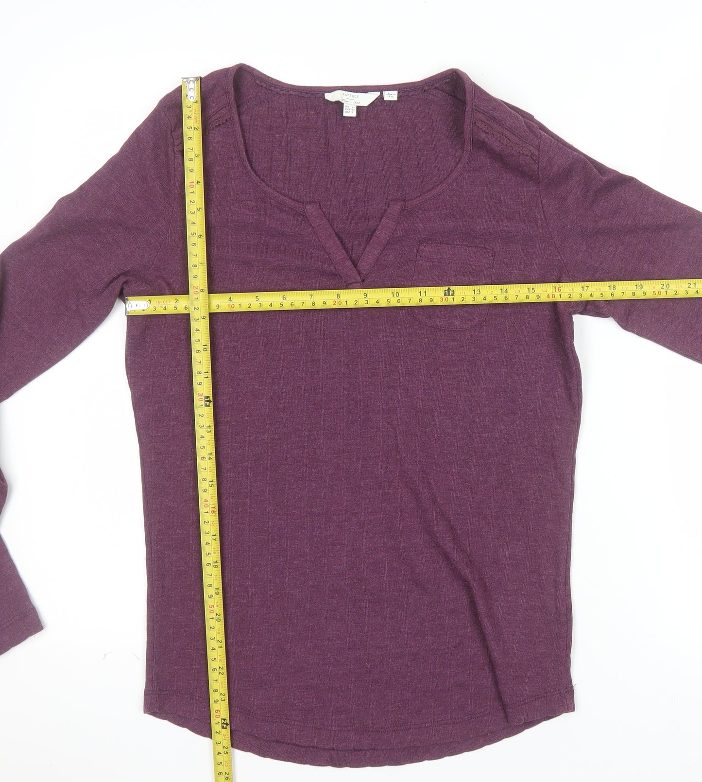 FatFace Womens Purple Long Sleeve Jersey V-Neck Top Size 12