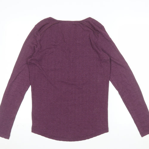 FatFace Womens Purple Long Sleeve Jersey V-Neck Top Size 12
