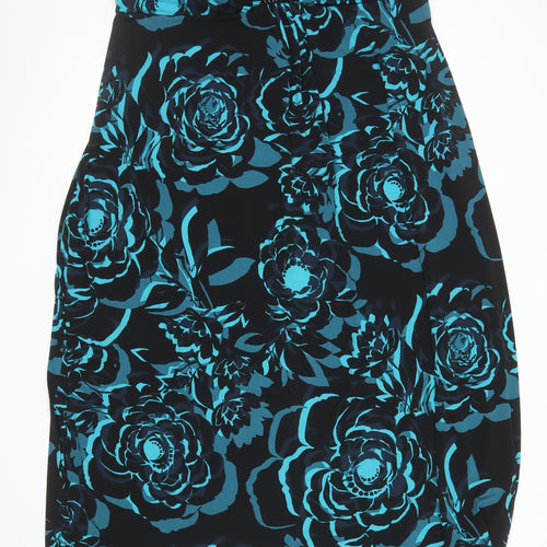 Monsoon Women Blue Floral Strapless Beaded Bodycon Dress Size 22