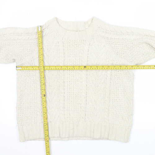 Fat Face Women Ivory Cable Knit Crew Neck Wool Jumper Size 10
