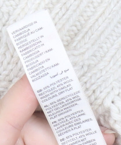 Fat Face Women Ivory Cable Knit Crew Neck Wool Jumper Size 10