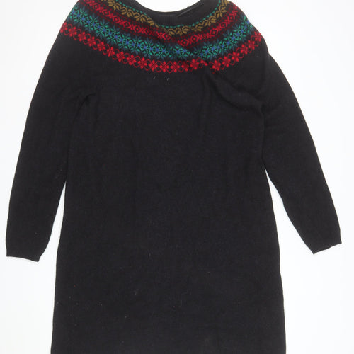 Seasalt Cornwall Womens Black Fair Isle Wool Blend Tunic Jumper UK16