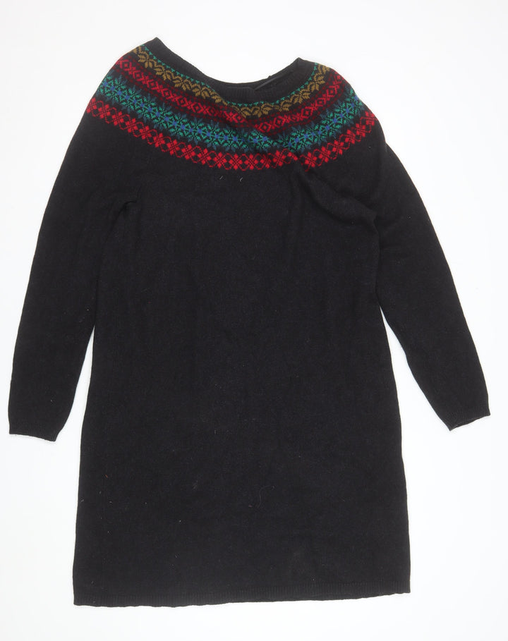 Seasalt Cornwall Womens Black Fair Isle Wool Blend Tunic Jumper UK16