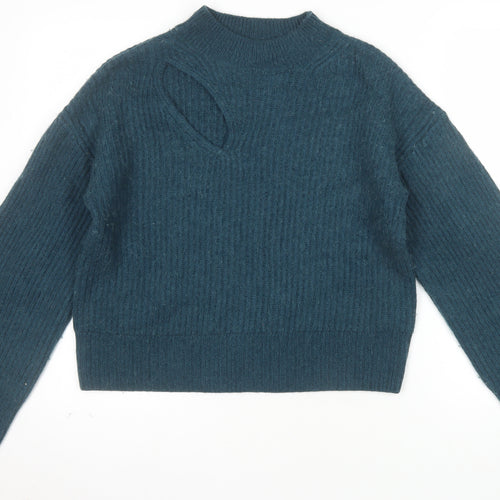 Hush Women’s Blue Mock Neck Wool Blend Knit Jumper Size S