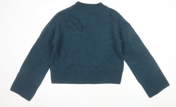 Hush Women’s Blue Mock Neck Wool Blend Knit Jumper Size S