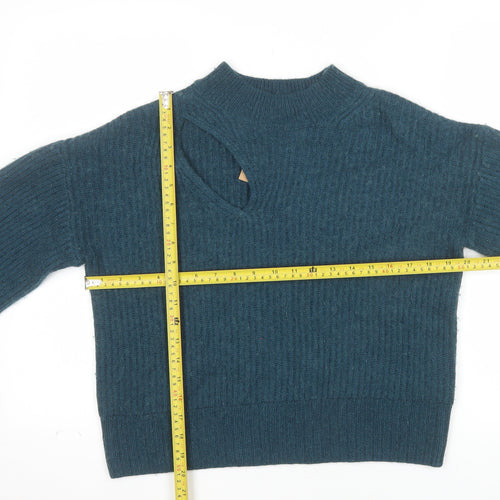 Hush Women’s Blue Mock Neck Wool Blend Knit Jumper Size S