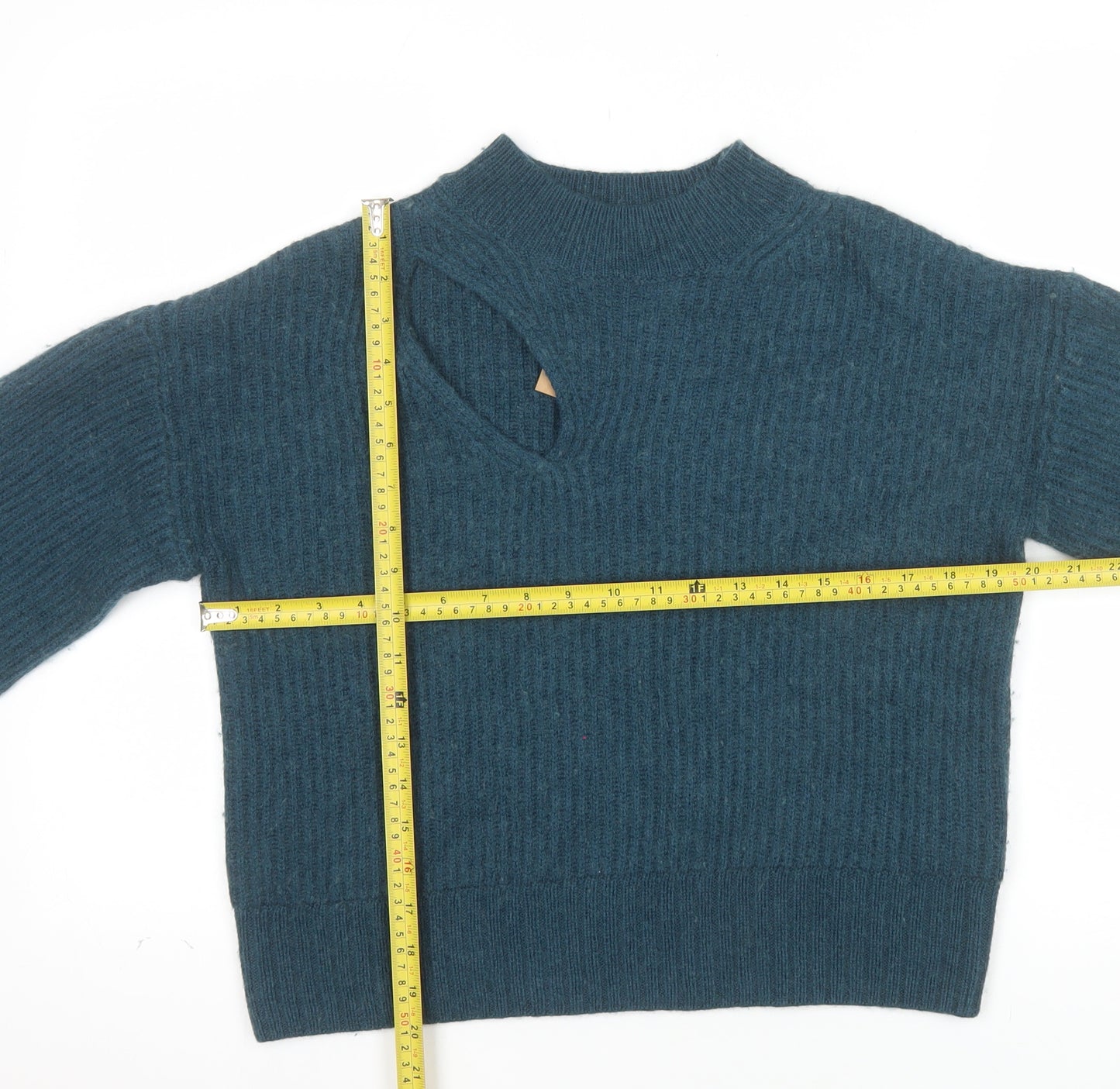 Hush Women’s Blue Mock Neck Wool Blend Knit Jumper Size S