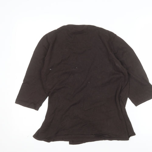 Kaliko Womens Brown Wrap Blouse Size 14 3/4 Sleeve V-Neck Buckle