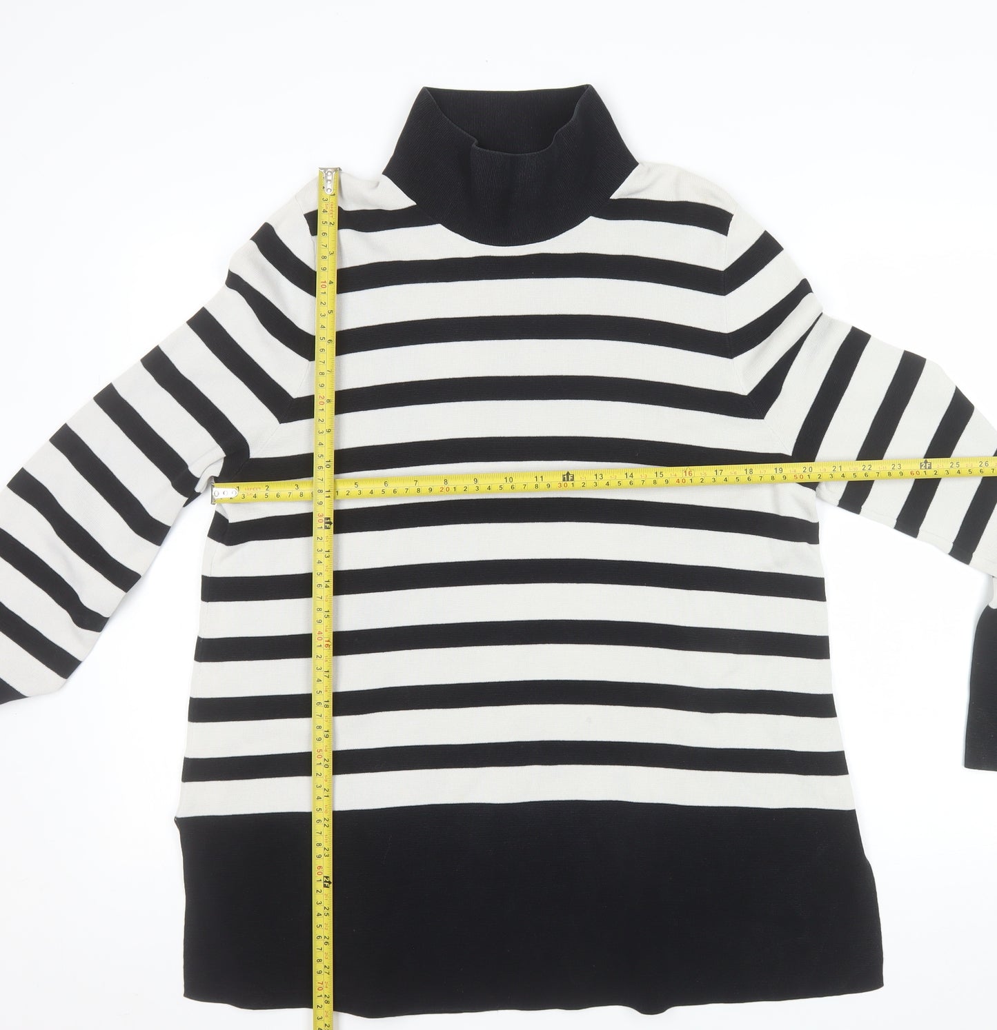 COS Womens Black Stripe Roll Neck Cotton Jumper Size S