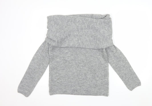River Island Women Grey Off Shoulder Relaxed Jumper XS